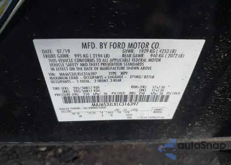2020 Ford Ecosport Ses z USA, uszkodzony, nr VIN MAJ6S3JLXLC316397